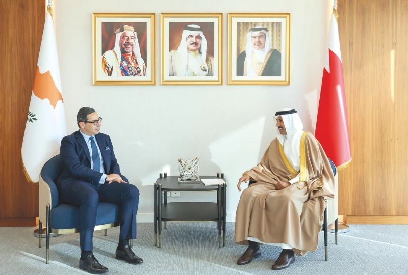 Transportation and Telecommunications Minister Dr Shaikh Abdulla bin Ahmed Al Khalifa received Cyprus Foreign Minister Dr Constantinos Kombos. They discussed  ways to enhance co-operation, with a focus on key sectors including transport, communications, logistics, and digital innovation. Dr Shaikh Abdulla affirmed Bahrain’s commitment to developing its economic partnership with Cyprus.